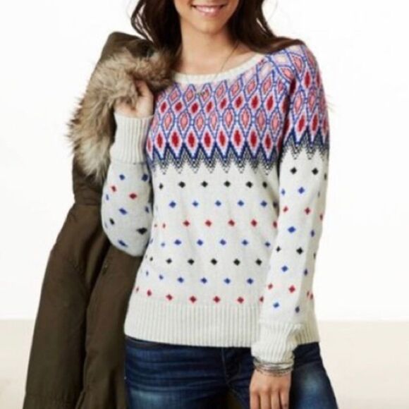 American Eagle Grey Knit Cozy fairisle Sweater - Picture 1 of 3